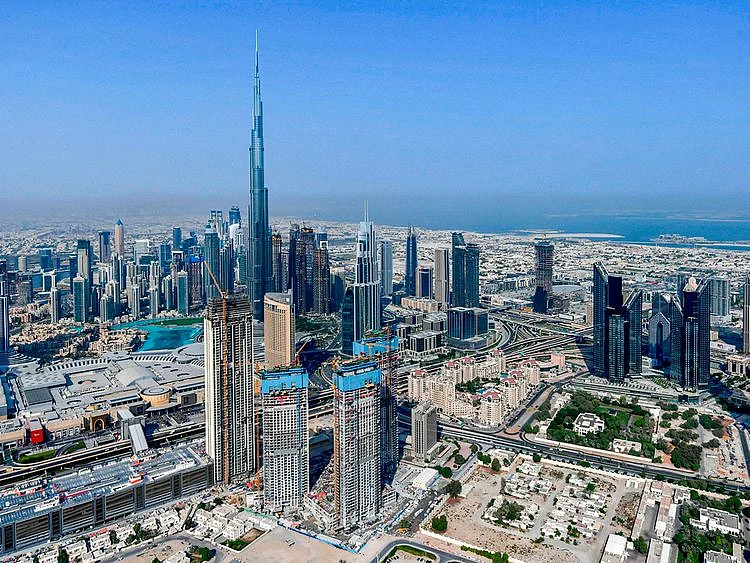 Stock aerial Dubai skyline