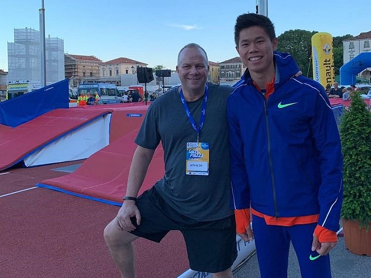 Filipino pole vaulter Ernest John Uy Obiena with Dubai-based coach Michael Lafferty