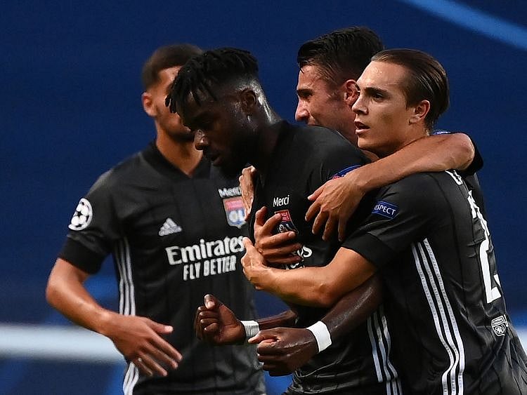 Lyon's Maxwel Cornet celebrates the opener