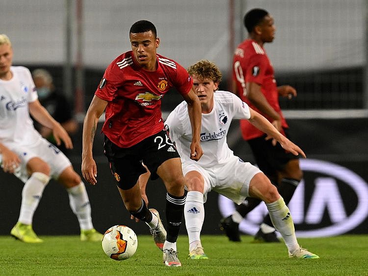Manchester United's Mason Greenwood in action against Copenhagen in the Europa League