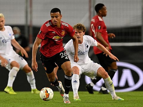 Manchester United's Mason Greenwood in action against Copenhagen in the Europa League