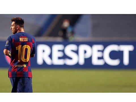 Lionel Messi during the 8-2 loss to Bayern Munich