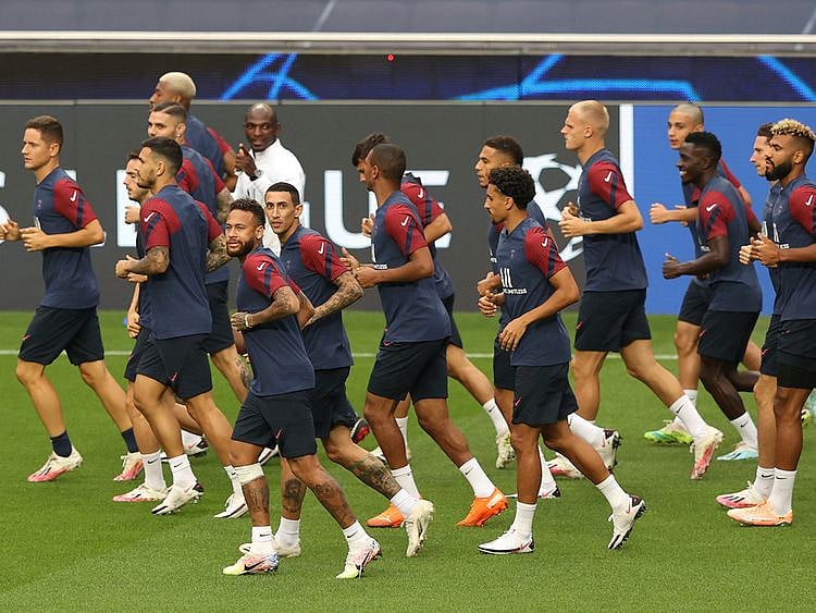 Paris St-Germain train ahead of the Champions League clash