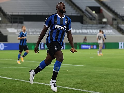 Inter Milan forward Romelu Lukaku celebrates after scoring his side's fifth.