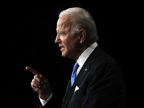 Former vice-president and Democratic presidential nominee Joe Biden accepts the Democratic Party nomination for US president during the last day of the Democratic National Convention, being held virtually amid the novel coronavirus pandemic, at the Chase Center in Wilmington, Delaware.