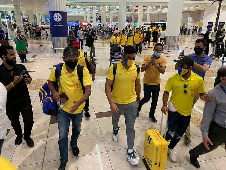 MS Dhoni, the Chennai Super Kings captain, arrives in Dubai