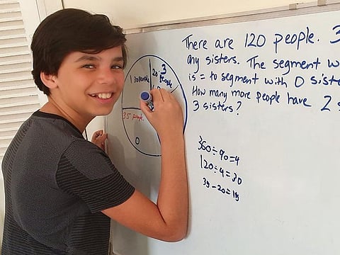 Letth Sharaf during his math lesson. Jordanian expat brothers are raising money for the Beirut Explosion Emergency Relief fund by posting maths and chess videos.