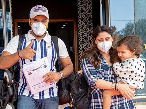 Samaira with mum Ritika and dad Rohit Sharma