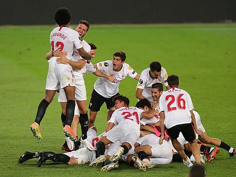 Sevilla celebrate their Europa League win over Inter Milan
