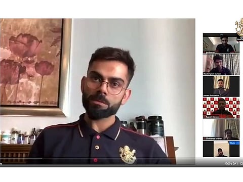 Virat Kohli holds a conference video call with his RCB teammates in Dubai.