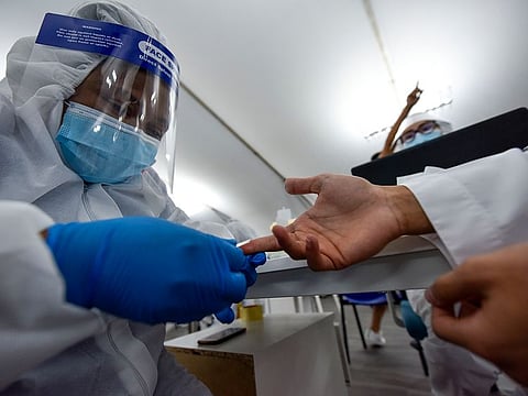 A COVID-19 screening centre at the Ghantoot Rapid testing facility on the Dubai-Abu Dhabi border.