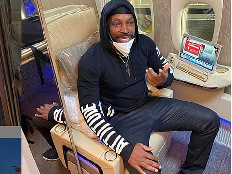 Chris Gayle posts from his flight to Dubai.