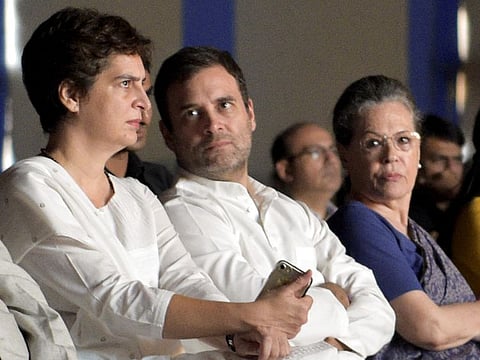 Rahul Gandhi and Priyanka Gandhi Vadra with their mother Sonia Gandhi in New Delhi, India