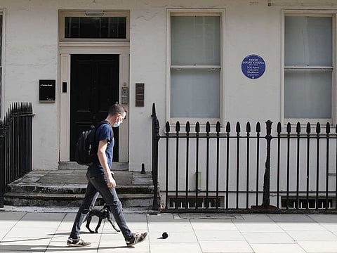 An English Heritage Blue Plaque is seen on the former family home of Second World War British secret agent Noor Inayat Khan in London on August 28, 2020. 