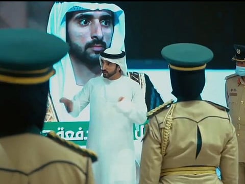 Sheikh Hamdan Bin Mohammed with other police officers at the event.