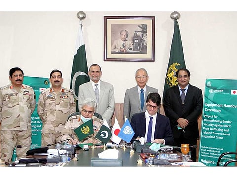 Pakistan's ANF receives key equipment from Japan through UNODC to strengthen border security and illicit drug trafficking.