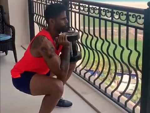 Mumbai Indian's Suryakumar Yadav works out.