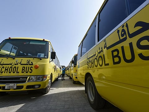 School buses of School Transport Services (STS) undergoing complete sanitisation(as well as cleaning) as per all safety protocols before the first day of the new academic year (August 30) in the UAE. 26th August 2020 Photo: Ahmed Ramzan/ Gulf News