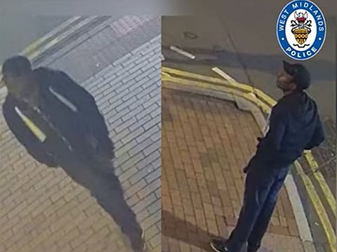 A handout combination of still images taken from CCTV footage and released by West Midlands Police shows a man in central Birmingham, central England in the early hours of September 6, 2020 sought by police in connection with a multiple stabbing incident.