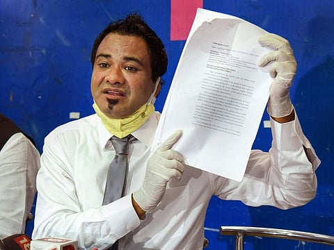 Dr Kafeel Kha, who was released from Mathura jail after the Allahabad High Court ordered his immediate release, addresses a press conference on September 3, 2020. 