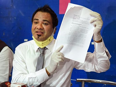 Dr Kafeel Kha, who was released from Mathura jail after the Allahabad High Court ordered his immediate release, addresses a press conference on September 3, 2020. 