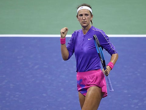  Victoria Azarenka celebrates against Elise Mertens at the US Open 