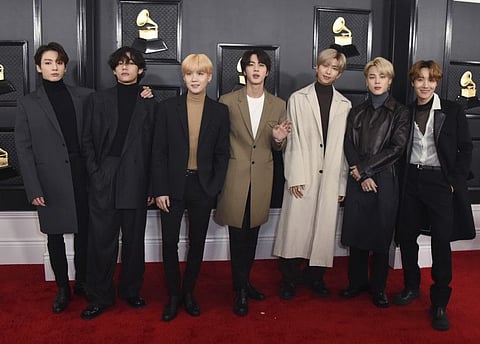 BTS arrives at the 62nd annual Grammy Awards at the Staples Center on Sunday, January 26, 2020.