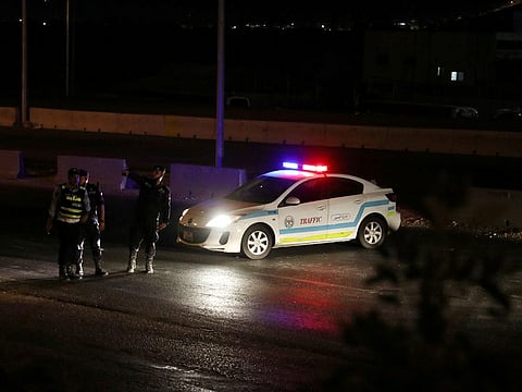 Jordanian police check point close the highway between Jordanian capital of Amman and the city of Zarqa, after of large explosions at a Jordanian army base outside the city of Zarqa on the northeastern edge of capital Amman, Jordan, September 11, 2020.