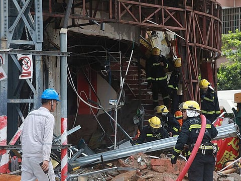 Firefighters work at the scene of an explosion in Zhuhai, in China's southern Guangdong province on September 11, 2020.