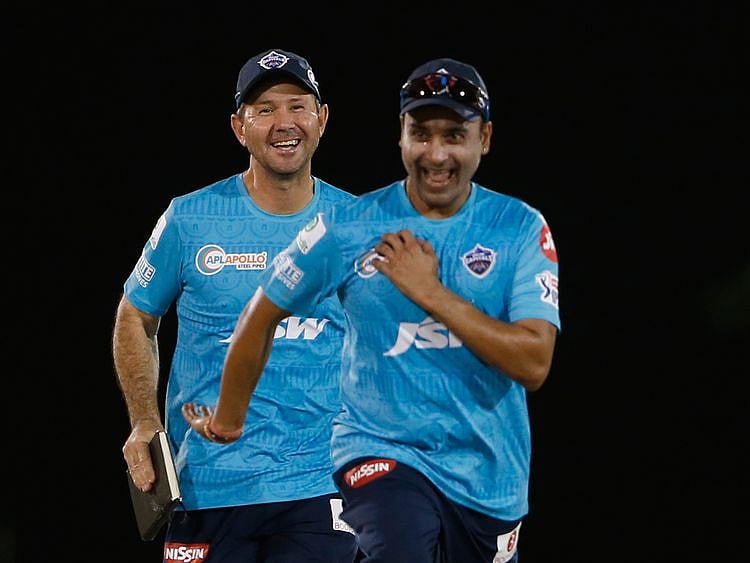 Delhi capitals Amit Mishra and coach Ricky Ponting enjoy the action at the Sevens in Dubai.
