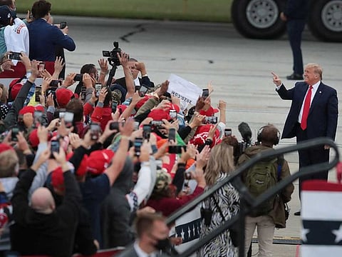 US President Donald Trump arrives for a rally on September 10, 2020 in Freeland, Michigan. 