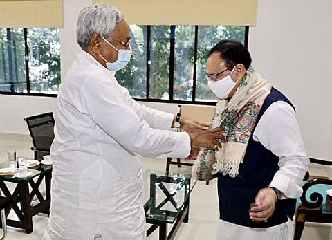 BJP National President J.P. Nadda (right) met with Bihar CM Nitish Kumar, in Patna on Saturday. 