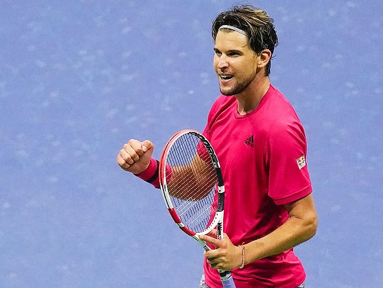 Dominic Thiem reacts after defeating Daniil Medvedev. 
