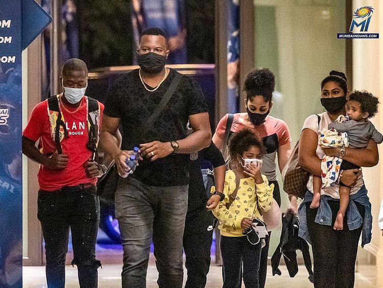 Kieron Pollard arrives in Abu Dhabi with his family.