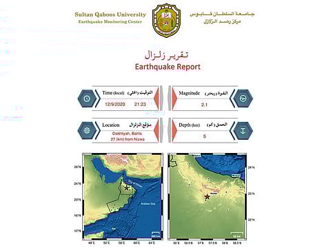 An earthquake has been reported in Dakhiliyah, Bahla on Saturday, according to the Earthquake Monitoring Centre (EMC) at the Sultan Qaboos University.