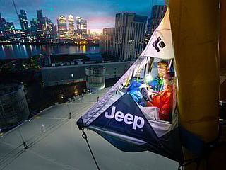 Extreme staycation! Jeep’s hanging tent on London's O2