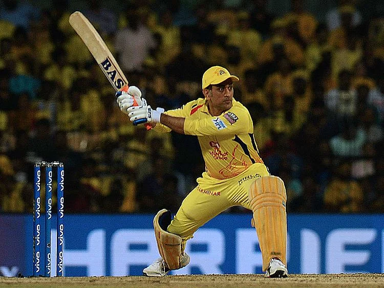  Chennai Super Kings cricket captain Mahendra Singh Dhoni plays a shot during the 2019 Indian Premier League (IPL)