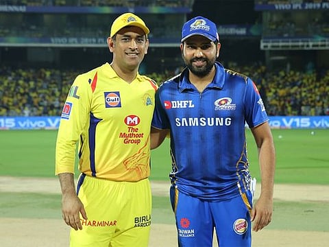 Chennai Super Kings' captain Mahendra Singh Dhoni with Mumbai Indians' captain Rohit Sharma during the toss. 