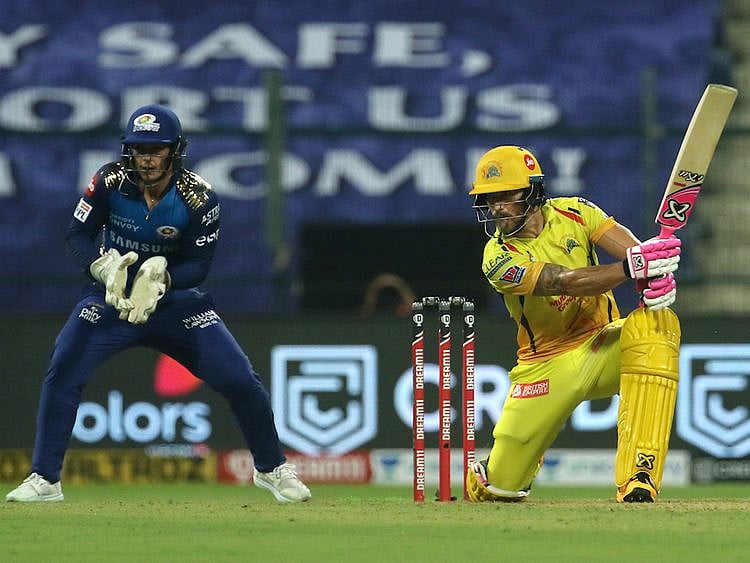 Faf du Plessis of Chennai Super Kings plays a shot. 