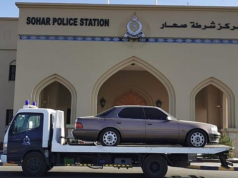 A car seized by the Royal Oman Police after it was used to perform illegal road stunts.
