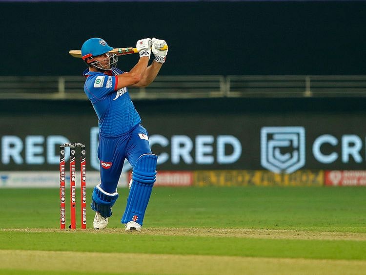 Marcus Stoinis of Delhi Capitals hits a six