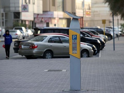Parking meter in Sharjah Corniche area. Sharjah has converted 4,100 parking spaces in to a paid parking zones in different areaa.