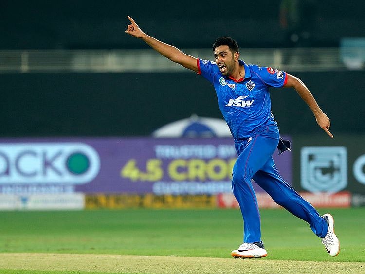 Ravichandran Ashwin of Delhi Capitals celebrates a wicket. 