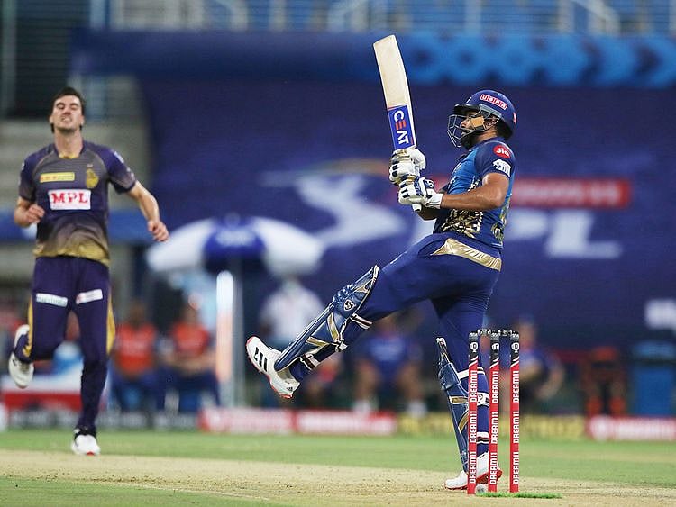 Rohit Sharma, captain of Mumbai Indians, hits a six.  