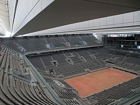 The Philippe-Chatrier court at Roland Garros in Paris.