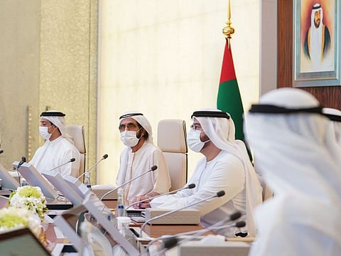 His Highness Sheikh Mohammed bin Rashid Al Maktoum, Vice President, Prime Minister and Ruler of Dubai, chairs the cabinet meting on Sunday in Abu Dhabi.