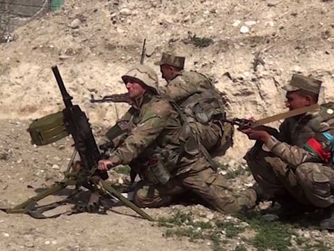 Azeri troops conducting an operation during clashes in the breakaway region of Nagorno-Karabakh