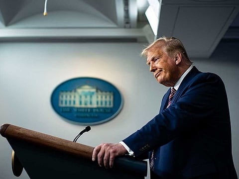 President Donald Trump speaks during a news briefing in the White House in Washington, Sept. 27, 2020. Trump spoke just after The New York Times published a major investigation into his tax returns. 
