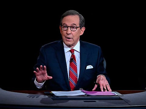Moderator Chris Wallace of Fox News speaks as President Donald Trump and Democratic presidential candidate former Vice-President Joe Biden participate in the first presidential debate Tuesday, Sept. 29, 2020, at Case Western University and Cleveland Clinic, in Cleveland. 