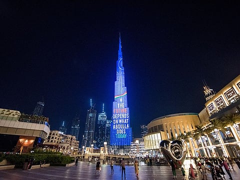 A lit-up Burj Khalifa in Dubai.
